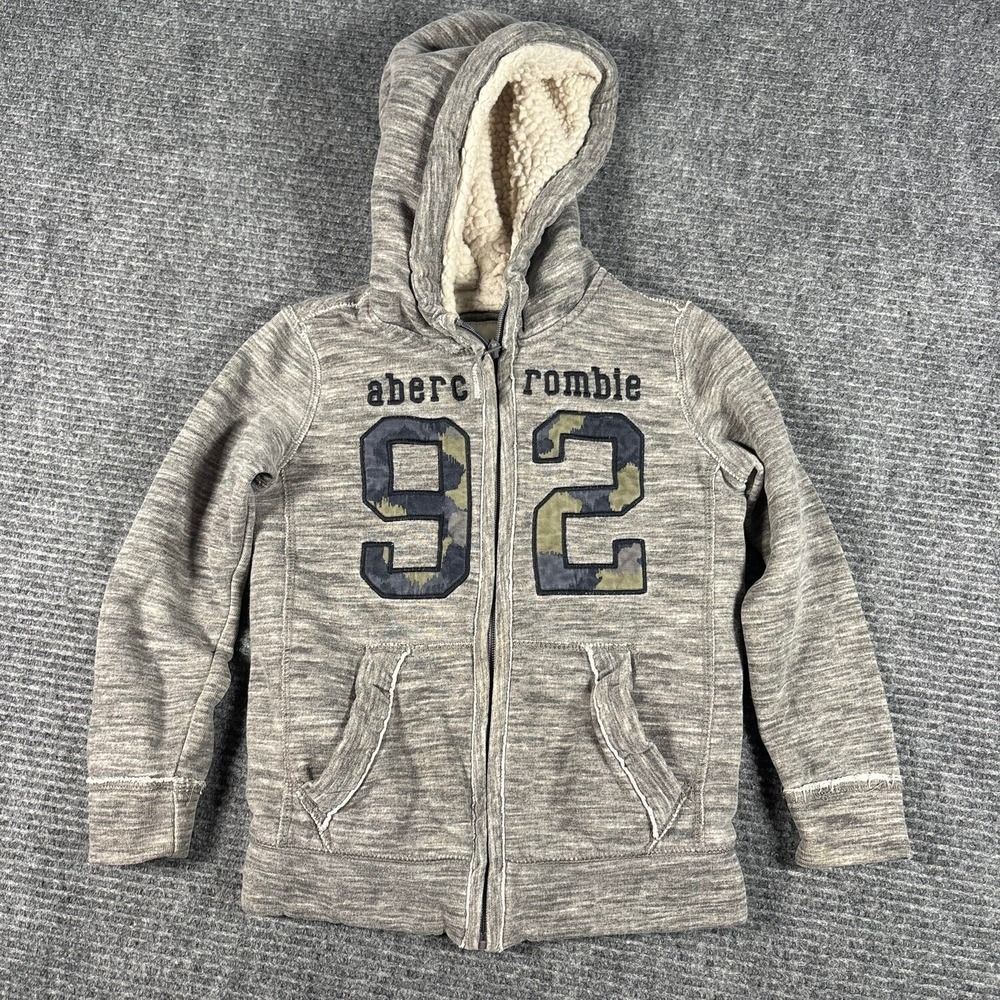 Abercrombie Kids Hoodie Boys 5/6 Gray Excellent Sherpa Lined Camo 92 Zip Up